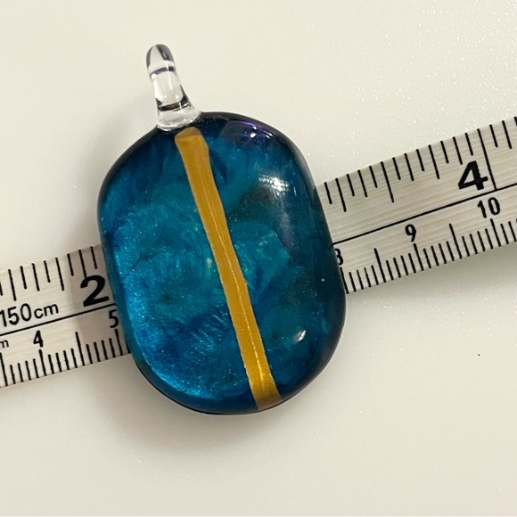 Handblown Artisan Oval Blue Gold Black Art Lampwork Glass Pendant - Picture 6 of 8
